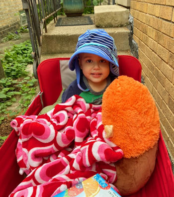 Child being pulled in Wagon